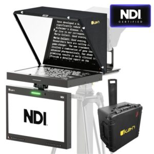 Aura™ 19″ POE++ NDI Teleprompter & NDI Talent Monitor w/ Full NDI Encoding/Decoding & IP Tally Light + Travel Kit