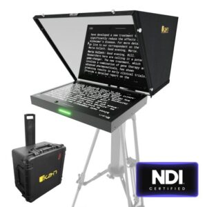 Aura™ 19″ PTZ POE++ NDI Teleprompter w/ Full NDI Encoding/Decoding, IP Tally Light + Travel Kit