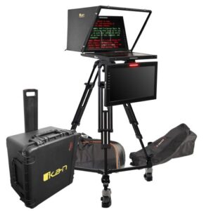 19″ Widescreen PTZ 3G-SDI Teleprompter w/ Widescreen Talent Monitor, Tripod & Dolly Turnkey, Travel Kit